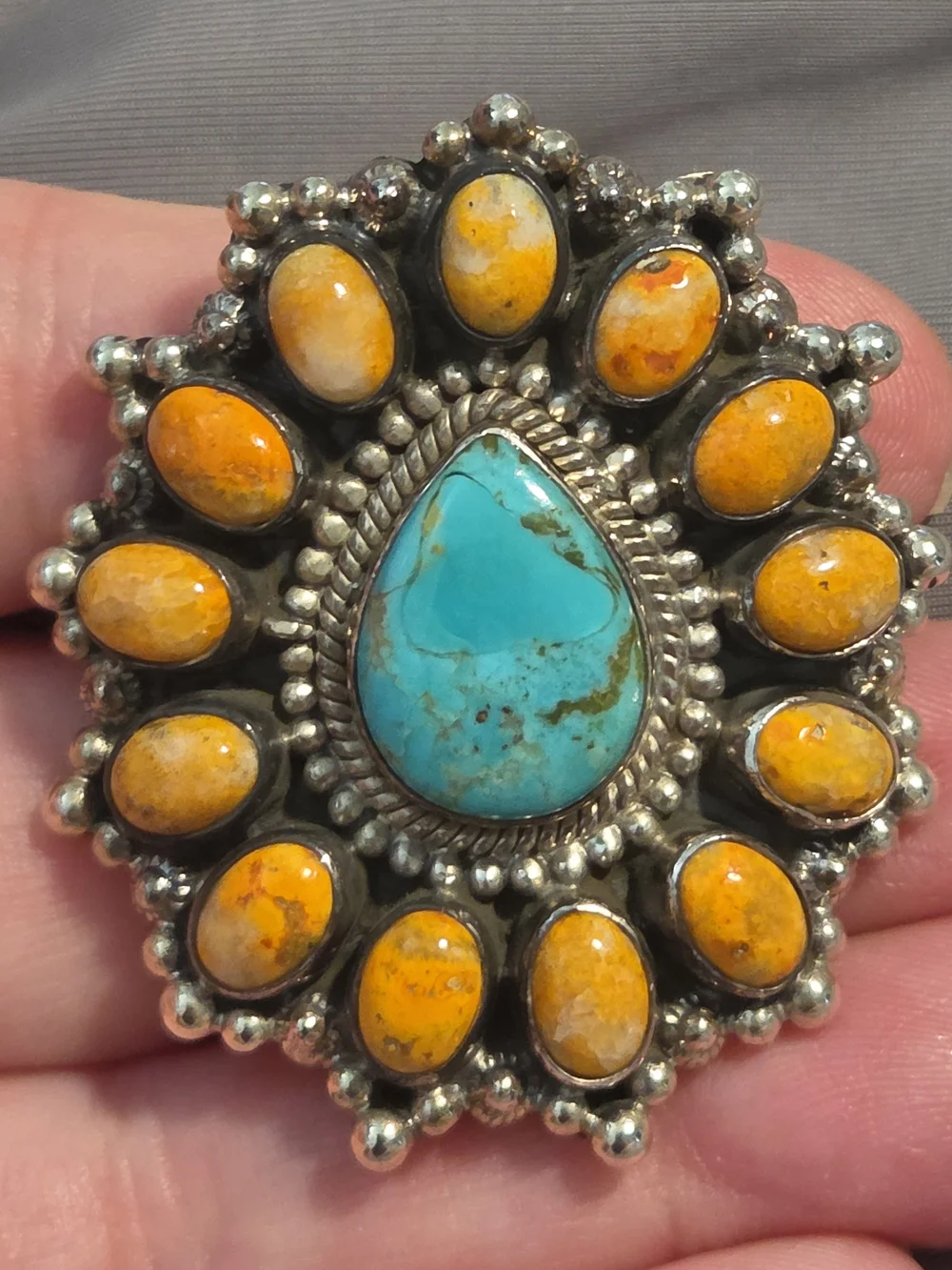 Sterling Silver Turquoise & Yellow Stone Sunburst Statement Ring - Women Jewelry